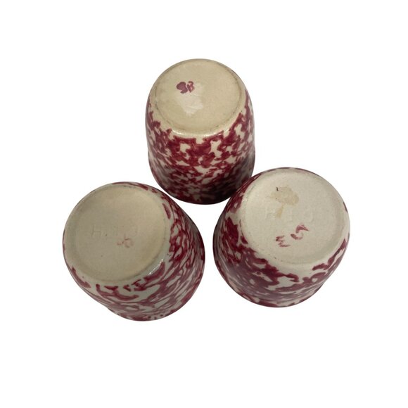 Henn Pottery Vintage Red White Spongeware Pottery Cups Handcrafted Small - Picture 5 of 5